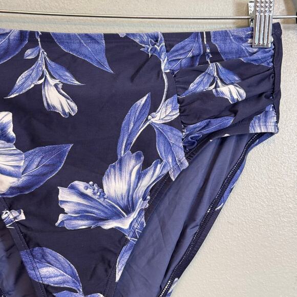 La Blanca Swim Bikini Bottom Womens 6 Blue Floral Side Shirred Summer Beach NWOT - Picture 4 of 7